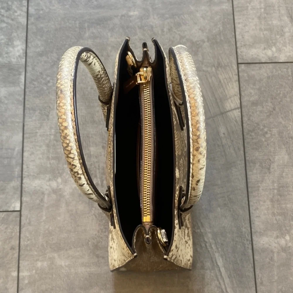 Michael Kors Beige/Gold Python Embossed Leather Small Mercer Tote EUC